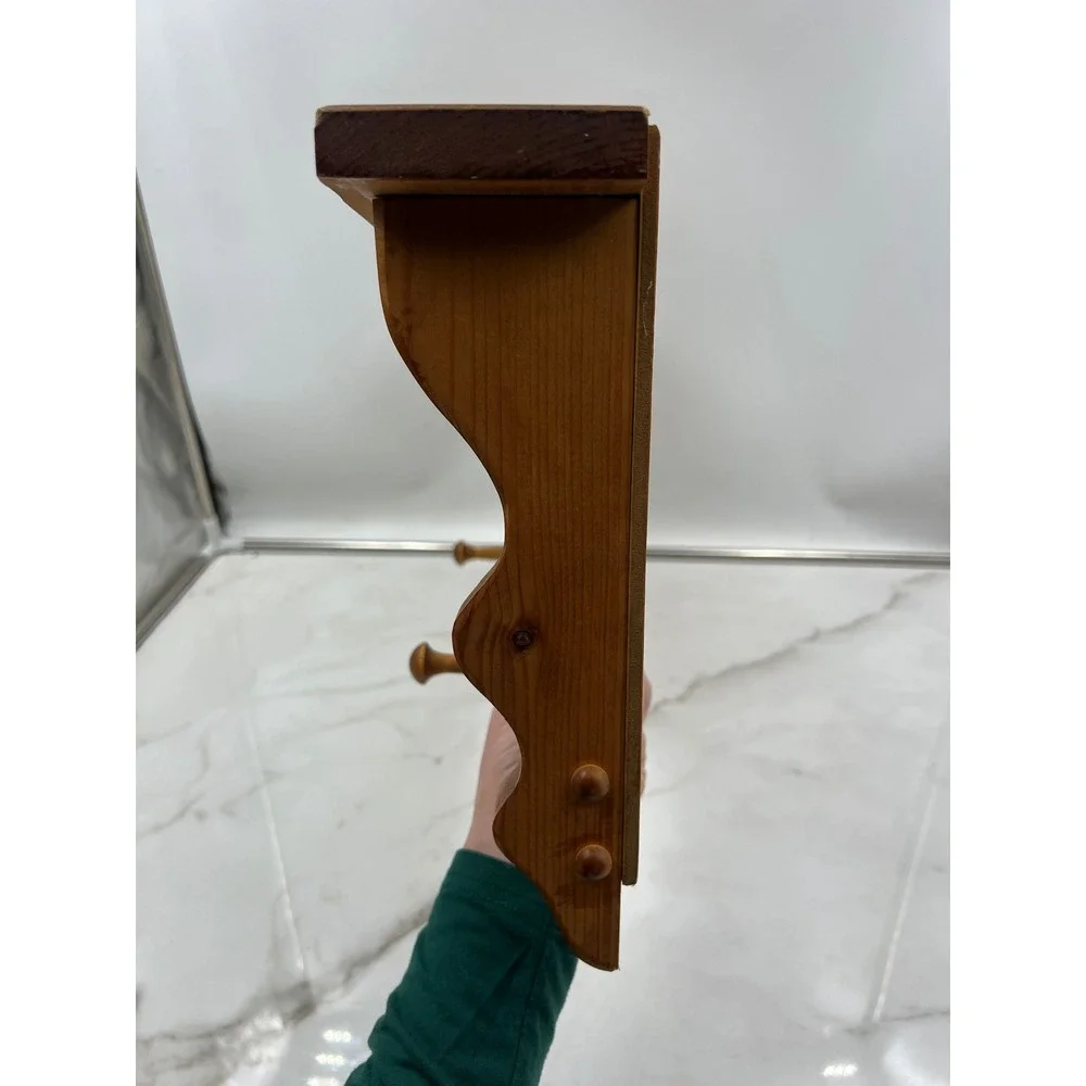 Vintage Wood Lighthouse Wall Shelf with Pegs Coastal Nautical Home Decor